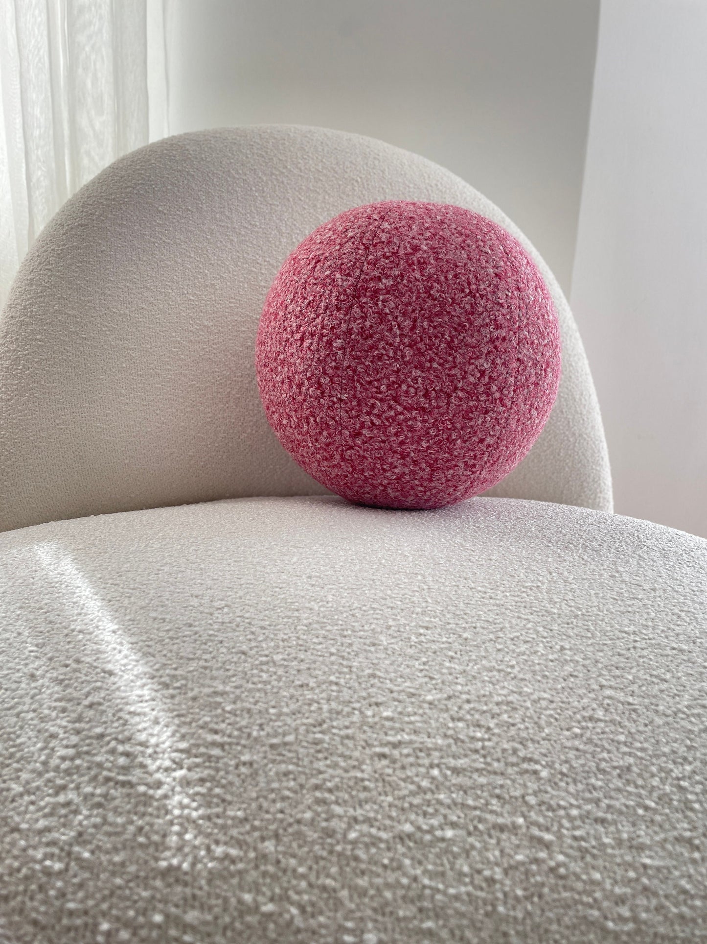 Burgundy-White Melange, Boucle Ball Decorative Pillow, Teddy Ball Cushion,