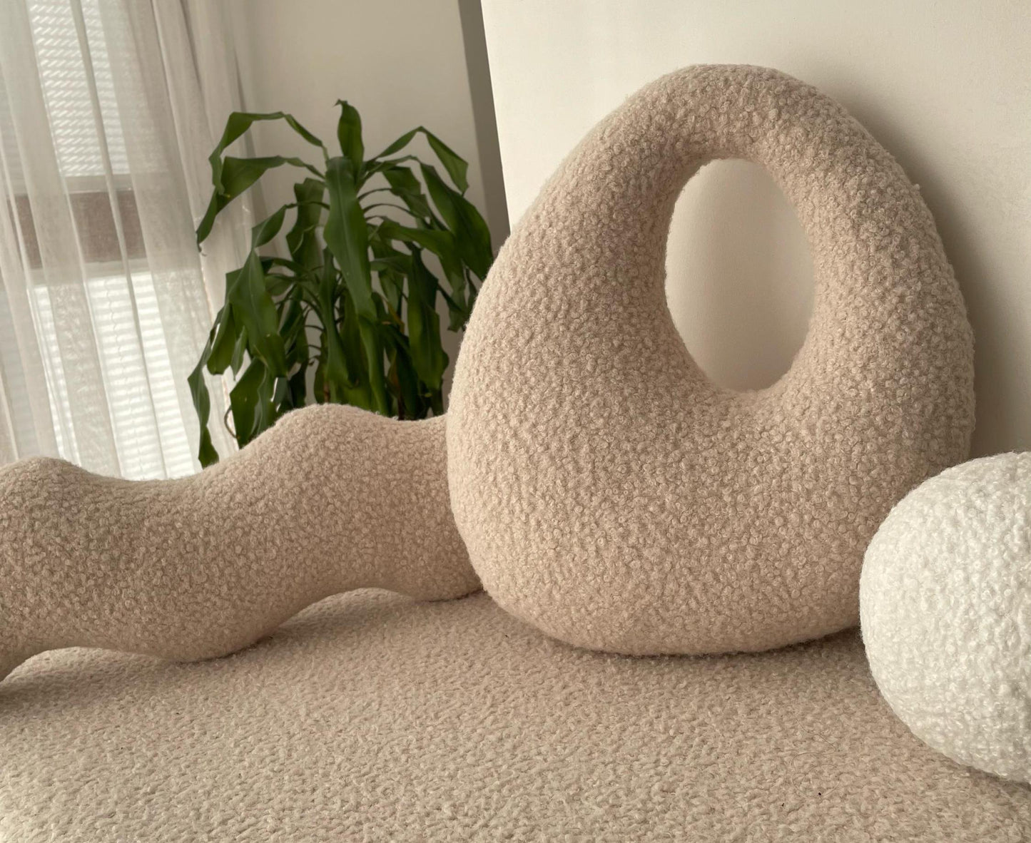 Amorphous Boucle pillow | Asymmetrical Design | Neutral Earthy Tones