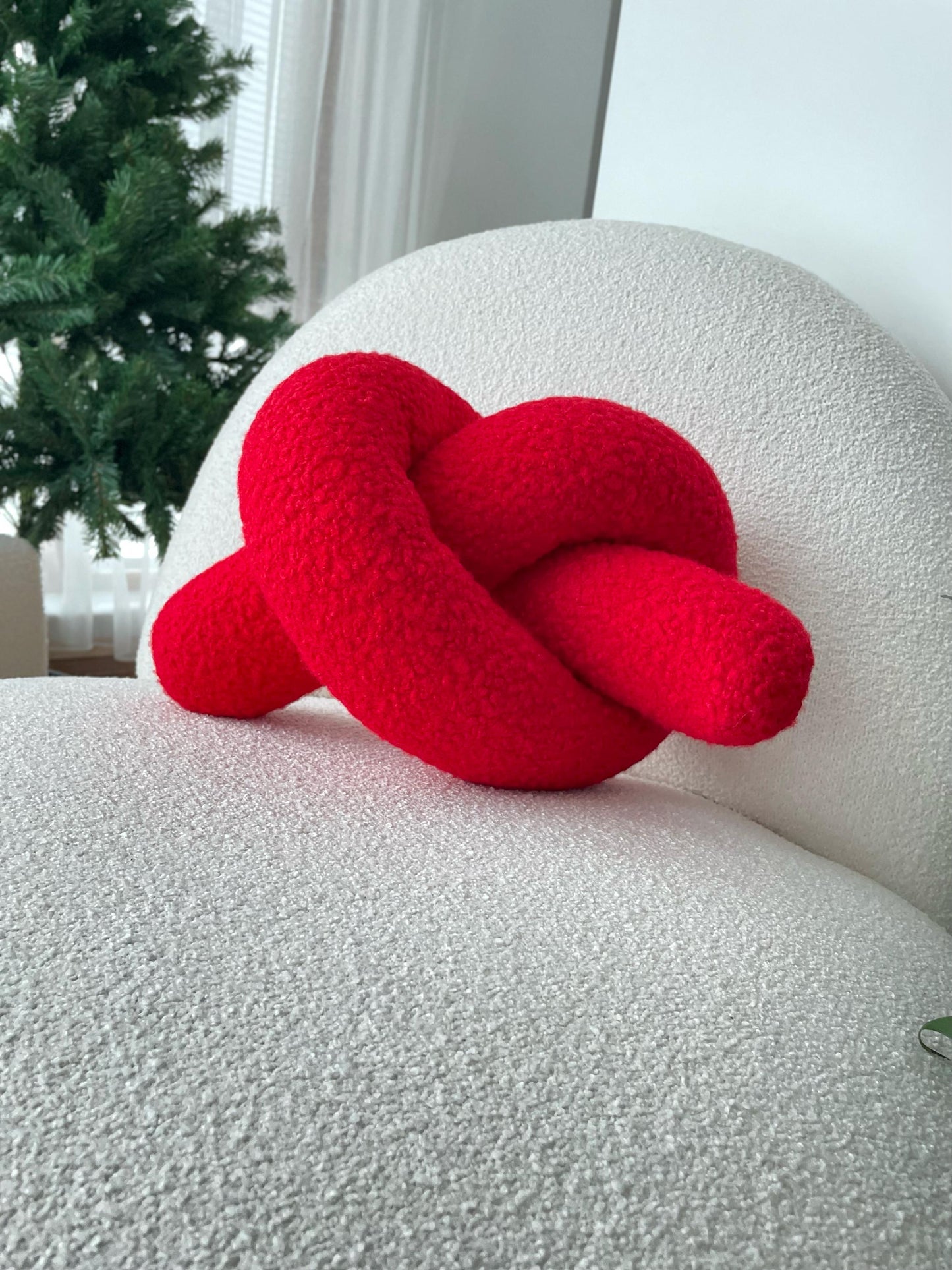 Red Boucle Knot Pillow: Valentine's Day Decor