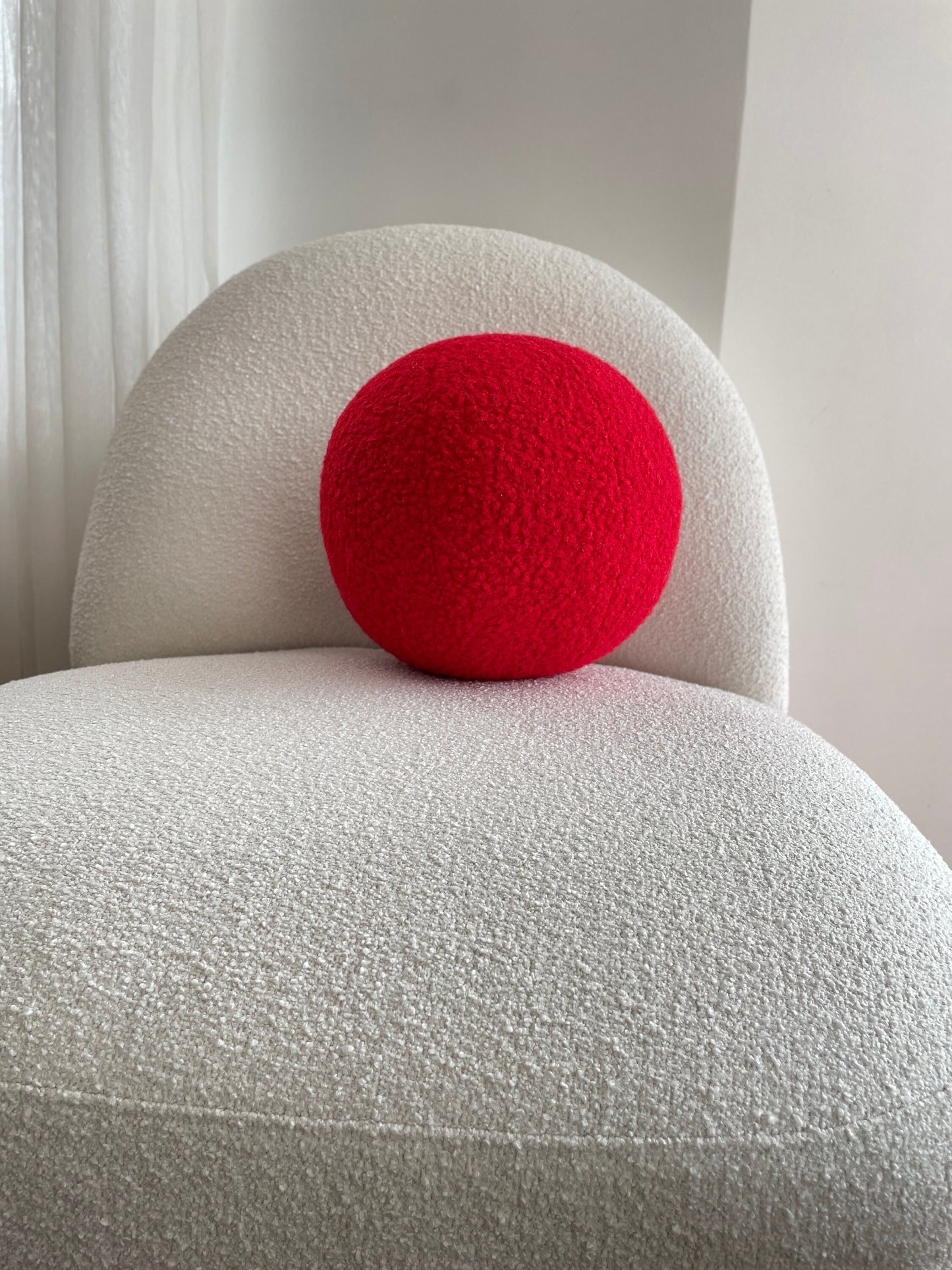 Red Boucle Sphere Cushion: Modern Minimalist Home Decor