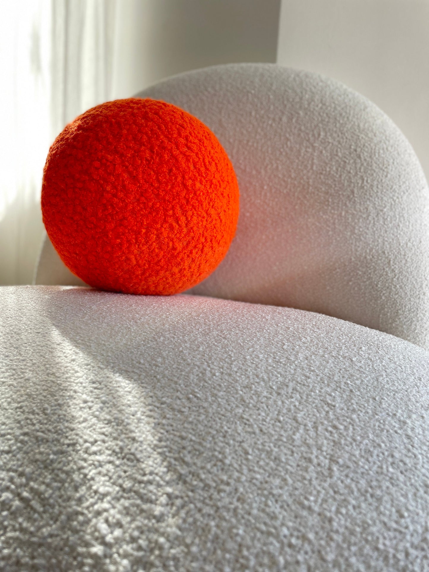 Orange Boucle Ball Pillow, Halloween Decor