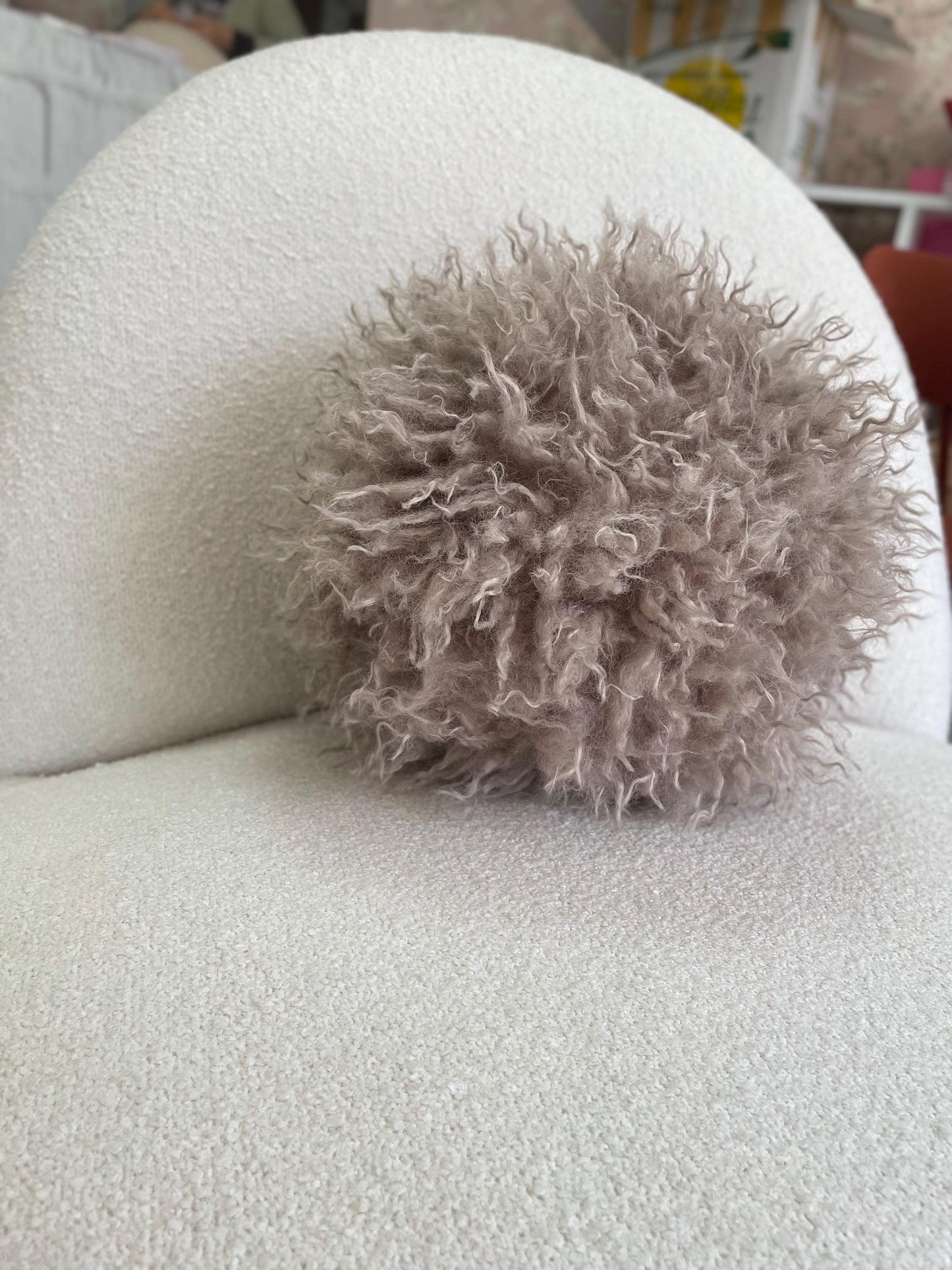 Tibetan Faux Fur Pillow Cover | Brown Textured Cushion | Neutral Accent