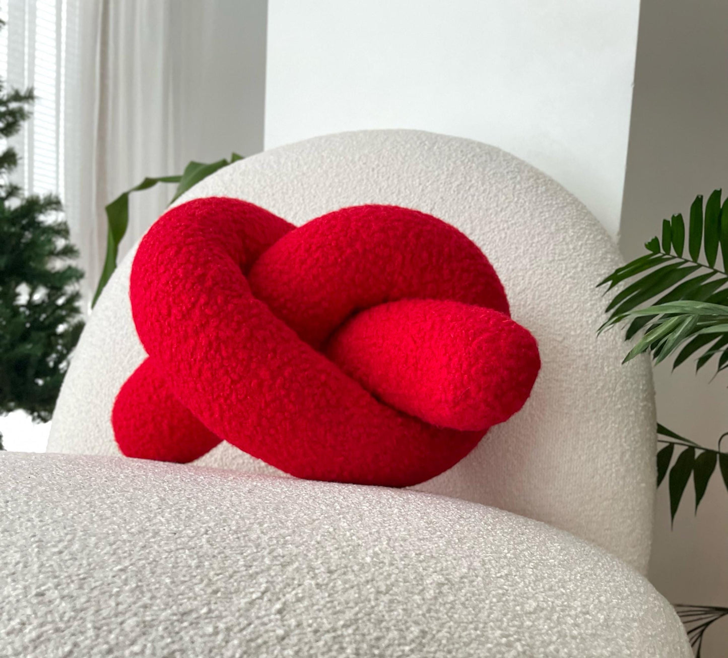 Red Boucle Knot Pillow: Valentine's Day Decor
