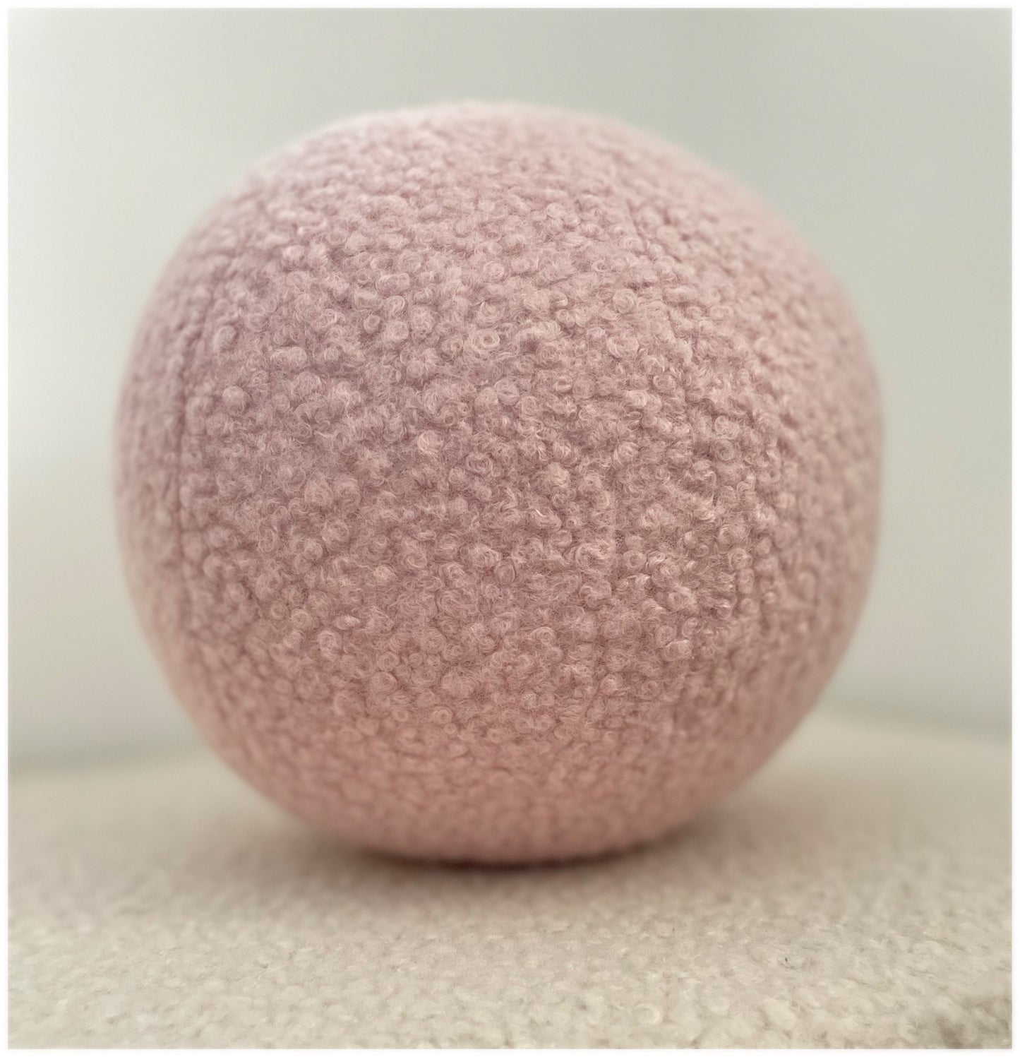 Handmade Boucle Ball Pillow: Powder Pink Teddy Cushion
