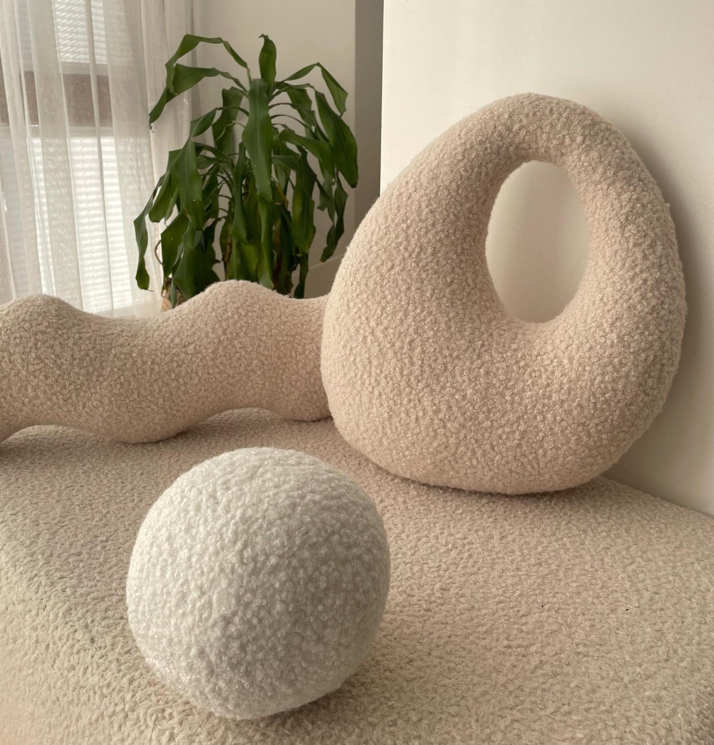 Amorphous Boucle pillow | Asymmetrical Design | Neutral Earthy Tones