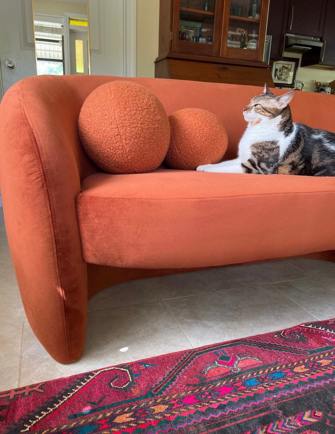 Handmade Boucle Ball Pillow: Cinnamon Teddy Cushion