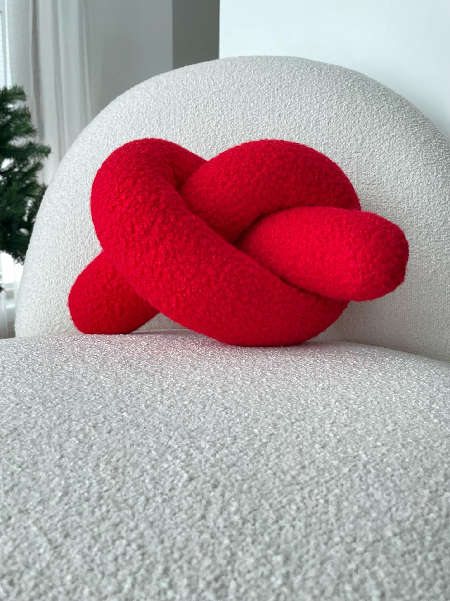 Red Boucle Knot Pillow: Valentine's Day Decor