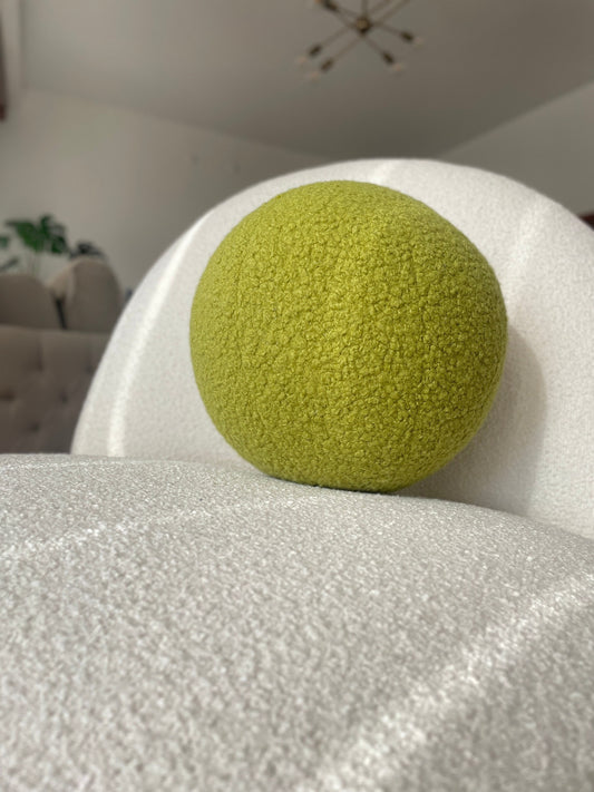 Yellowish Green Boucle Ball Pillow: Modern Scandinavian Home Decor