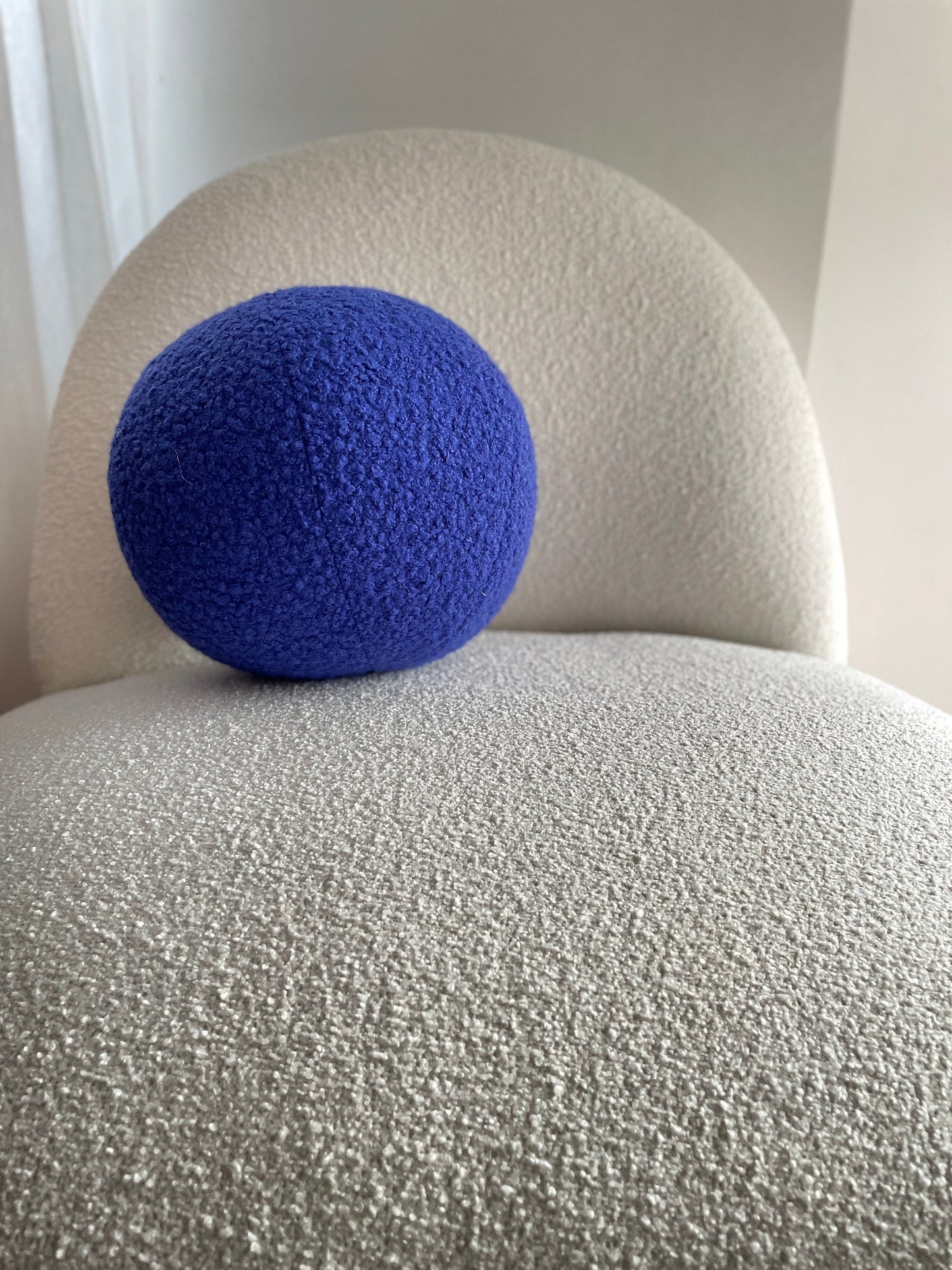Handmade Blue Boucle Ball Pillow: Modern Home Decor
