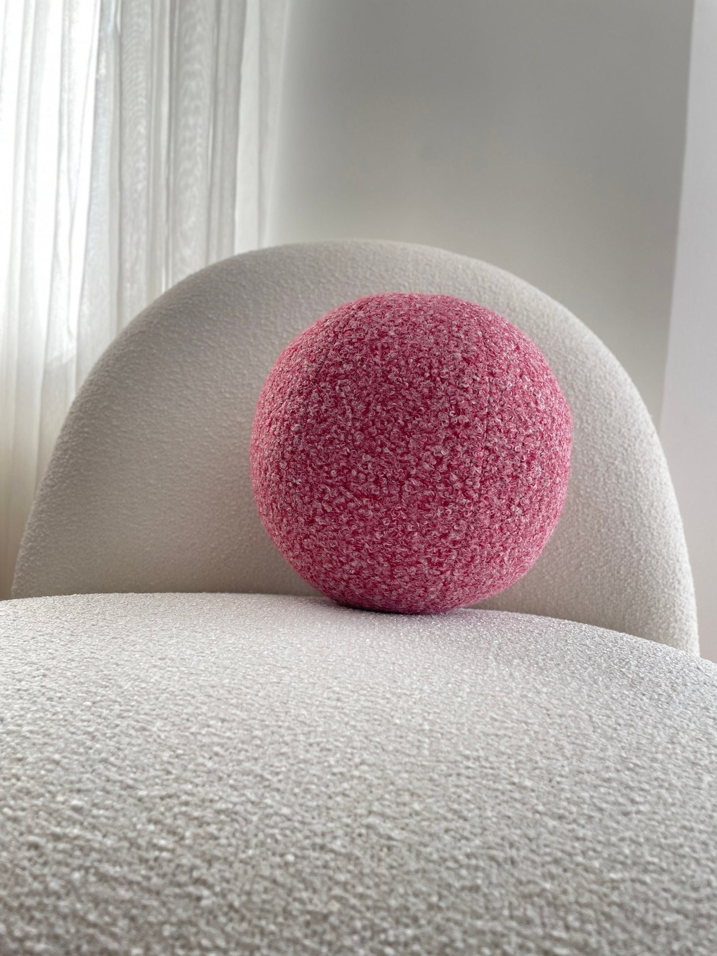 Burgundy-White Melange, Boucle Ball Decorative Pillow, Teddy Ball Cushion,