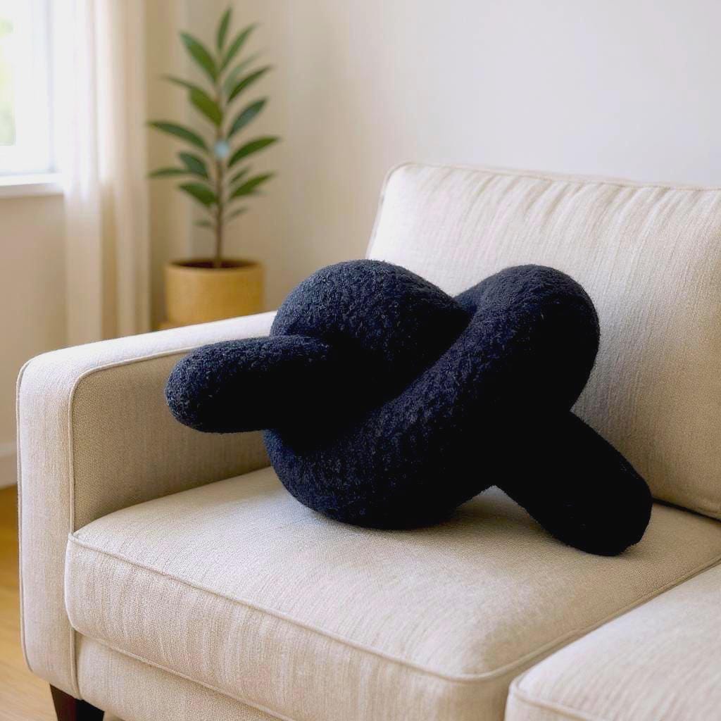 Black Boucle Knot Pillow: Modern Decorative Cushion
