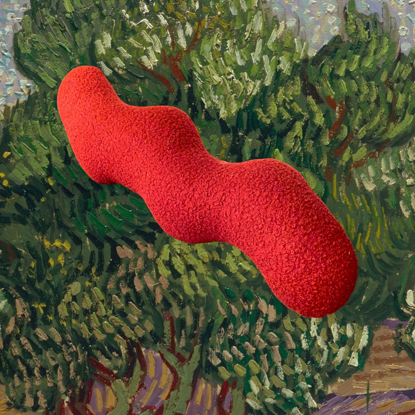 Red Boucle Wavy Pillow: Modern Accent Cushion