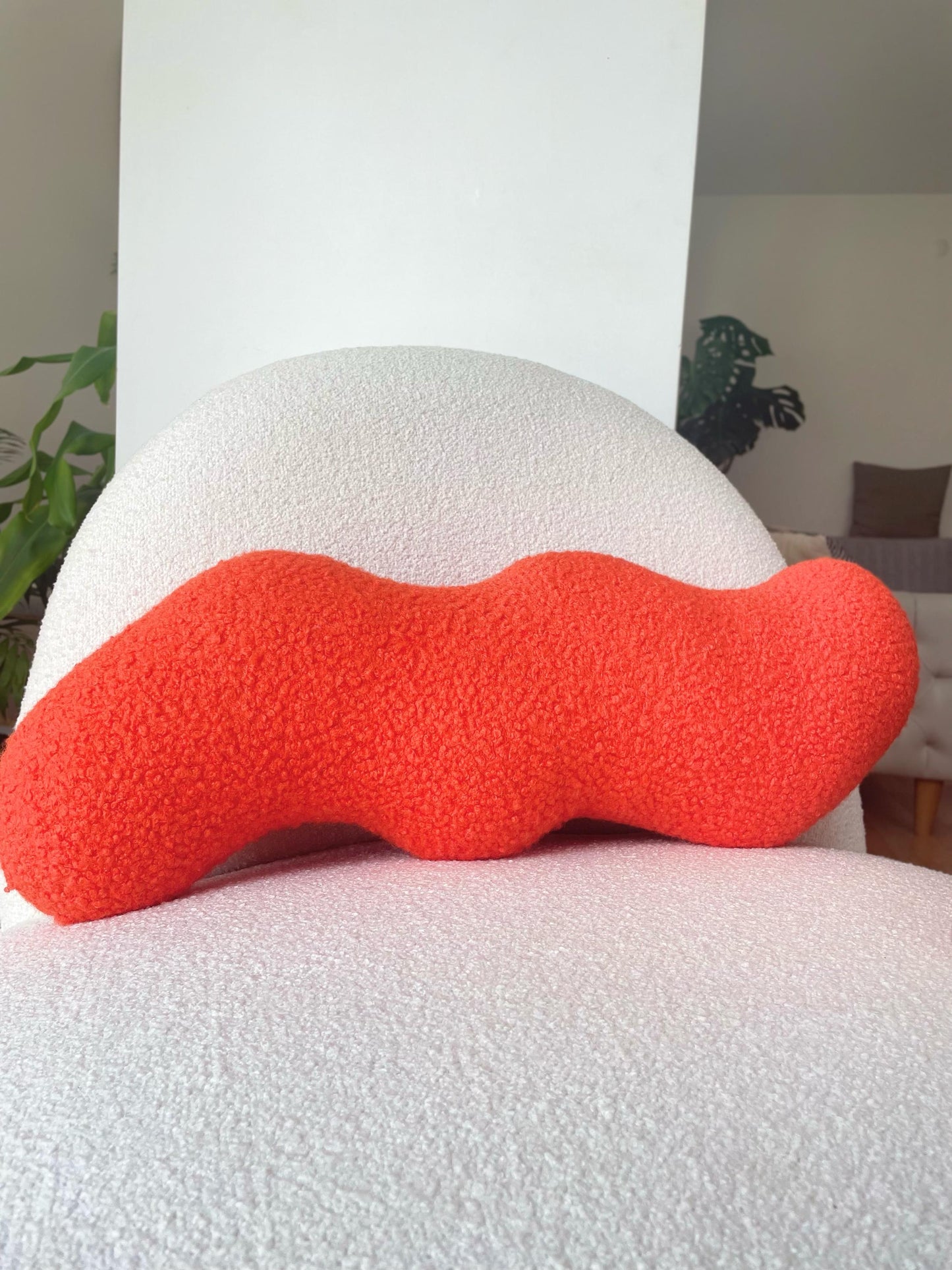 Orange Wavy Boucle Pillow: Modern Accent Cushion
