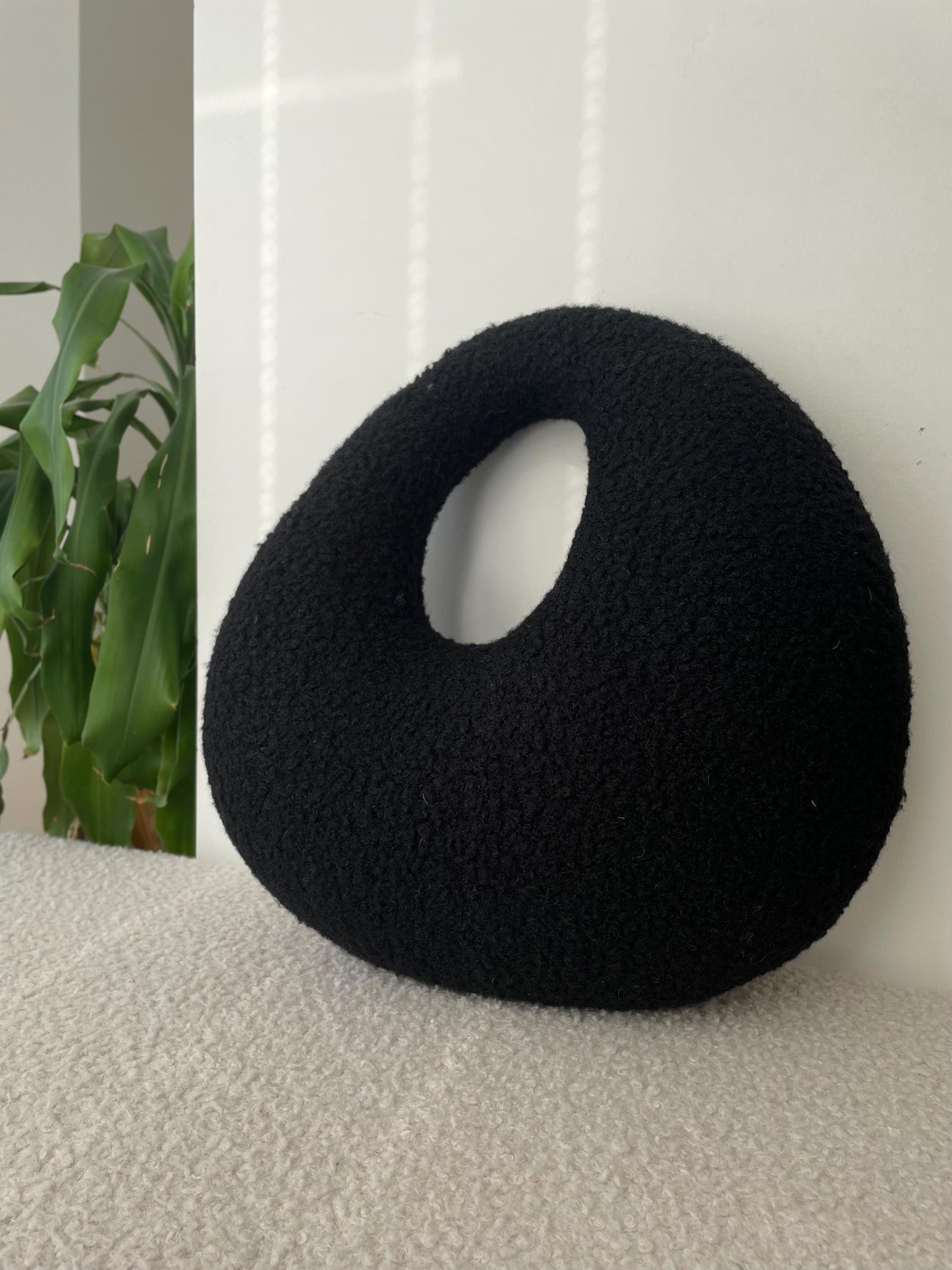 Amorphous Black Boucle Cushion | Asymmetrical Design | Neutral Earthy Tones