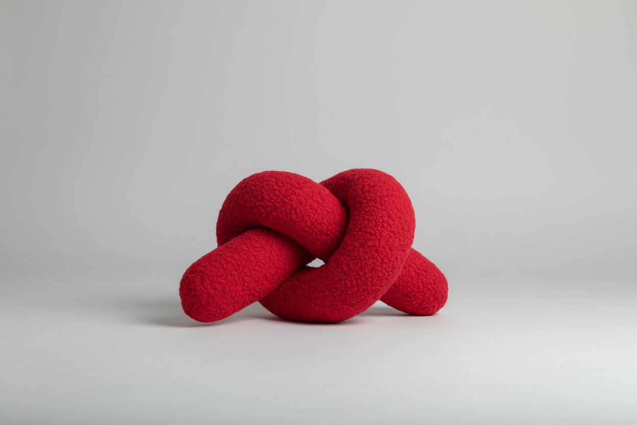 Boucle Ruby Knot Pillow: Teddy Love Knot Cushion
