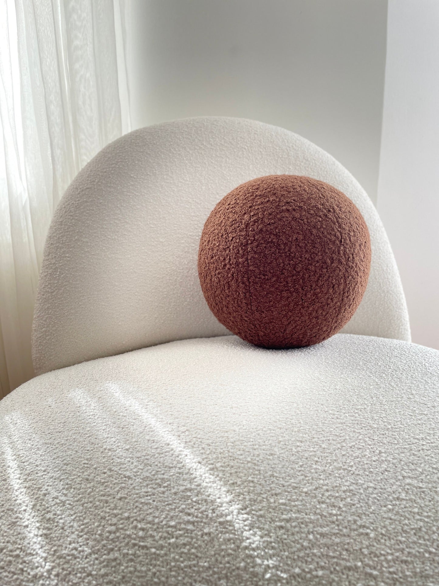 Chocolate Brown Boucle Ball Pillow: Modern Home Decor