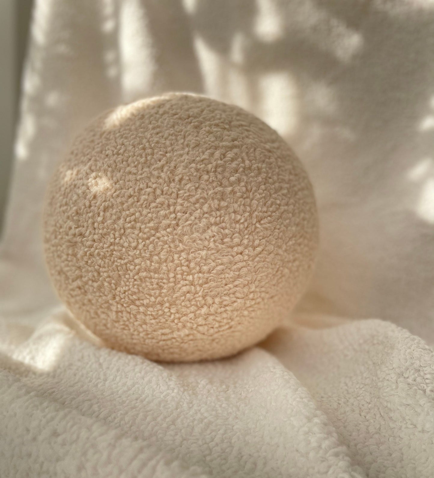 Soft Beige Boucle Ball Pillow: Modern Minimalist Home Decor