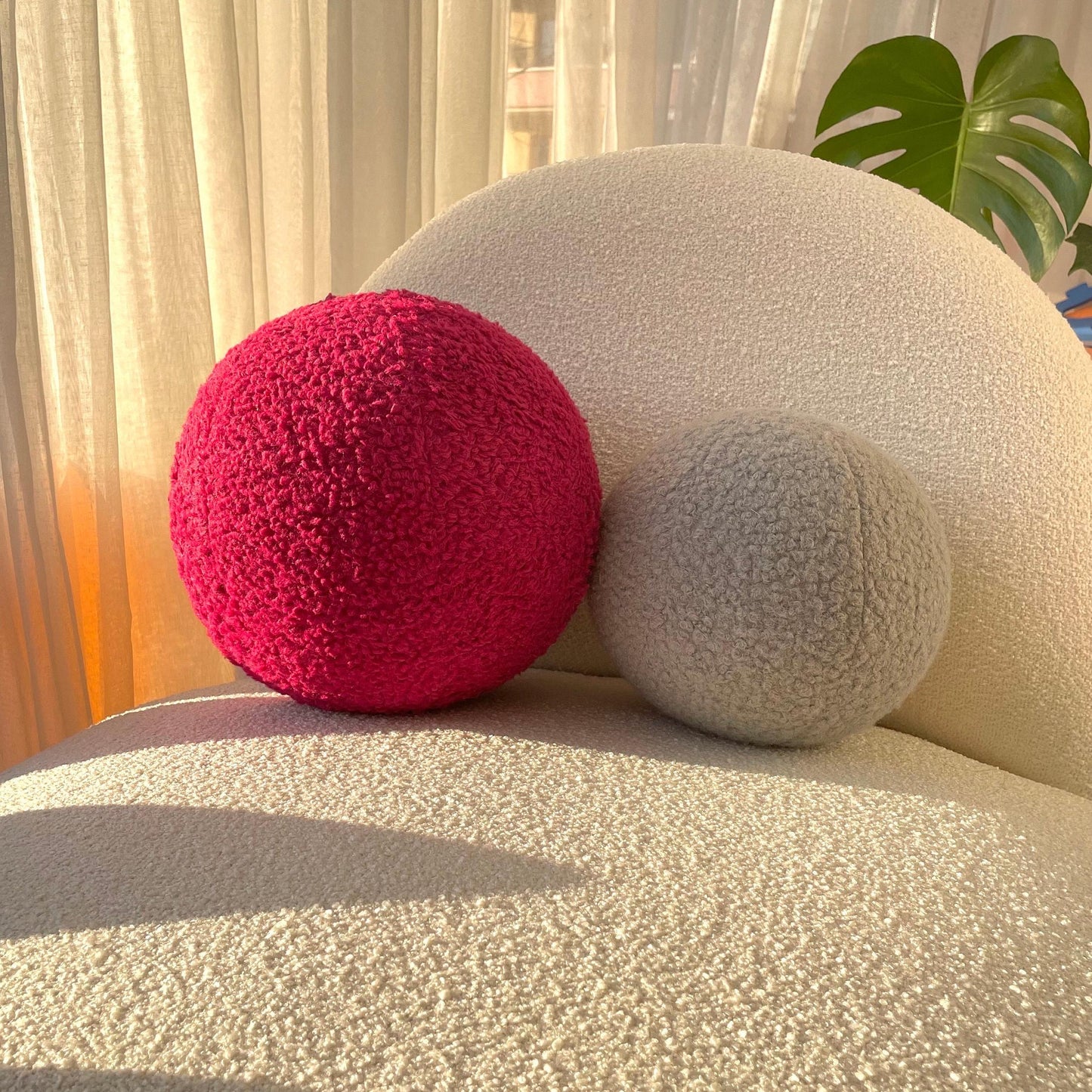 Magenta Boucle Ball Pillow: Modern Minimalist Home Decor