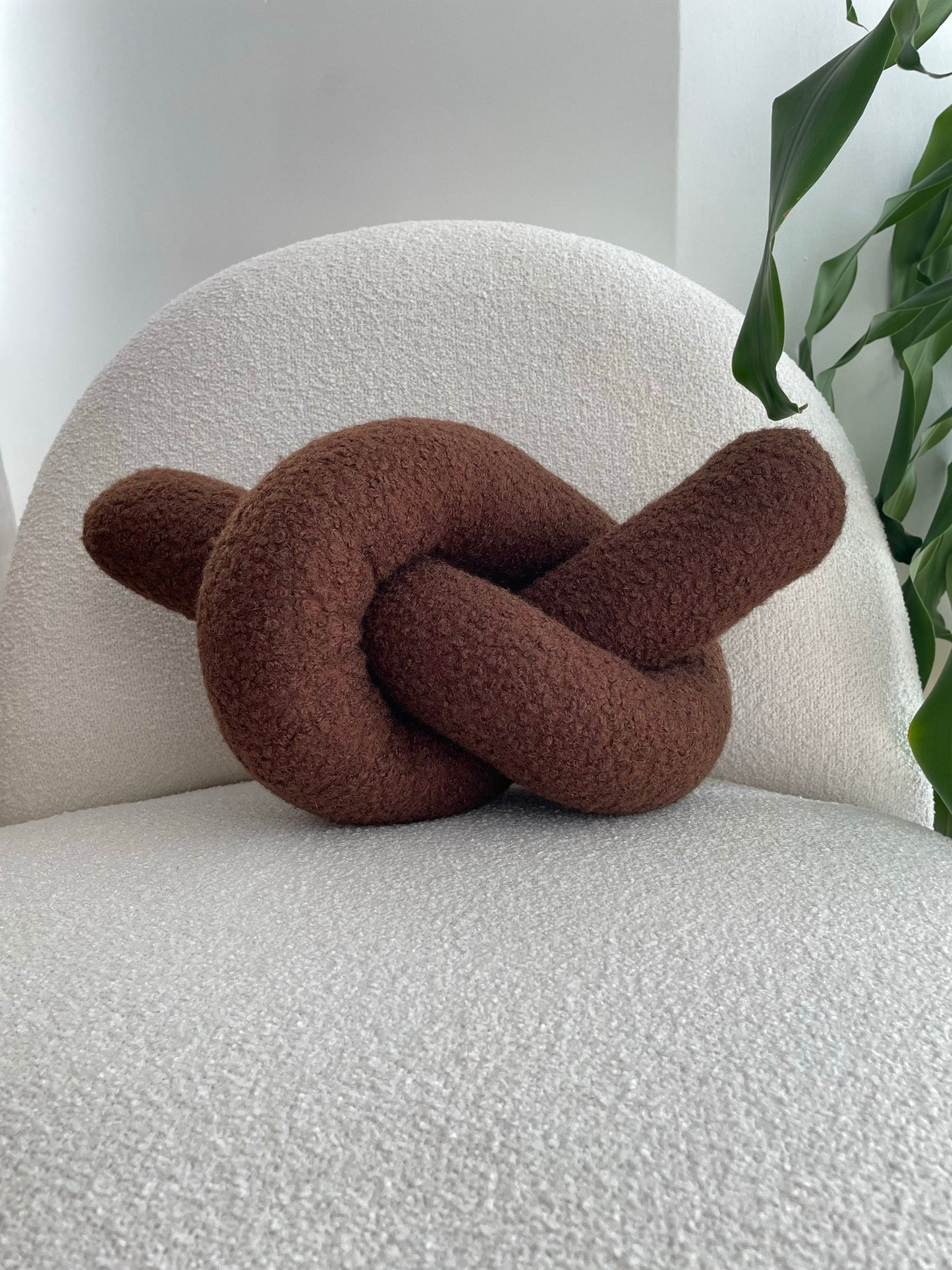 Chocolate Brown Boucle Knot Pillow: Chunky Cozy Cushion