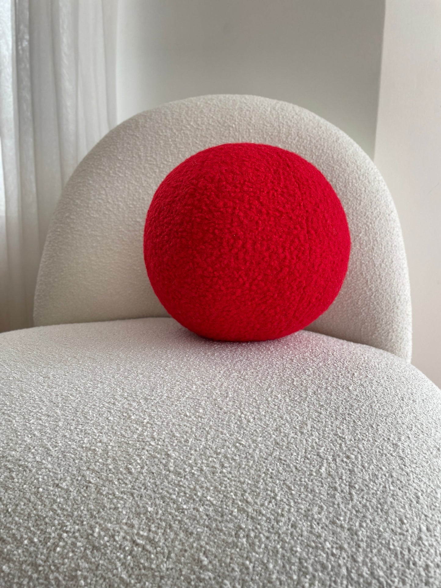 Red Boucle Sphere Cushion: Modern Minimalist Home Decor