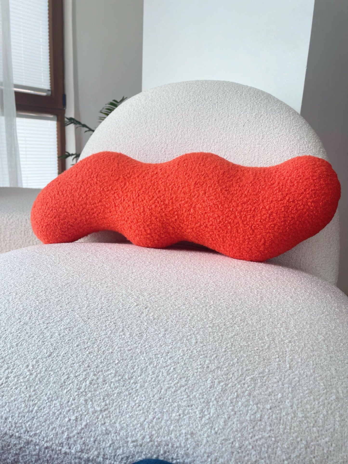 Orange Wavy Boucle Pillow: Modern Accent Cushion