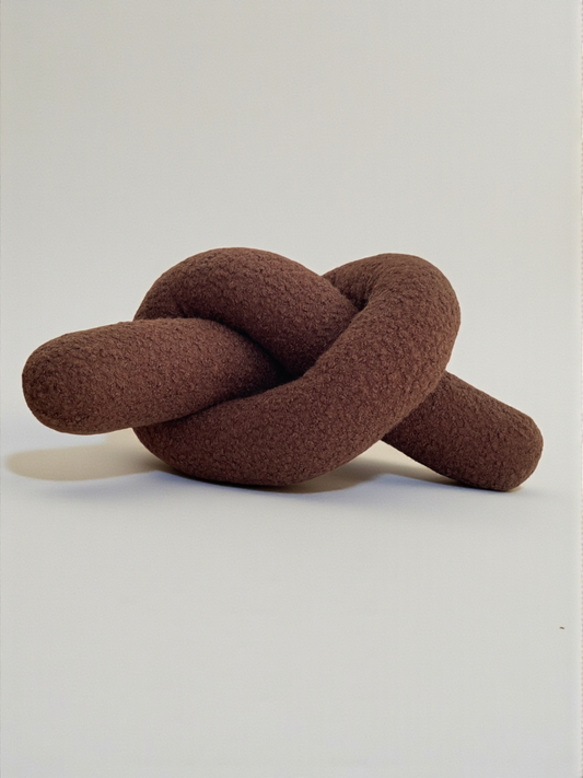 Chocolate Brown Boucle Knot Pillow: Chunky Cozy Cushion